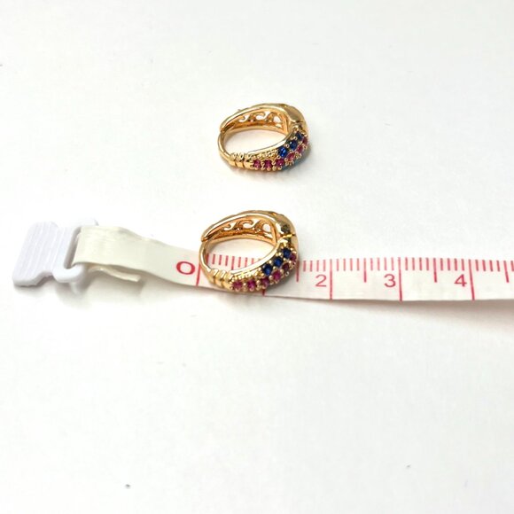 Sparkling Multicolor Hoops Gold-Tone Statement Earrings Elegant & Vibrant - Picture 6 of 7